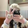Cute Rabbit Ear Plush Knitted Gloves Women's Winter Warm Touch Screen Thickened Finger Student Cold Gloves