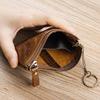 Mens and Women Retro Real Leather Zipper Wallet Card Holder Small Coins Keys Pocket Money Storage Pouch with Chain Key-ring