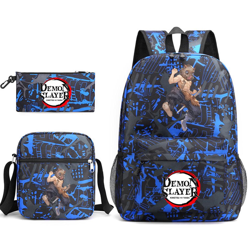 3Pcs/set Anime Printed Demon Slayer Backpack with Shoulder Bag Pencil Case for Teen Student Boy Girl Large Capacity Waterproof Bookbag Travel Bag