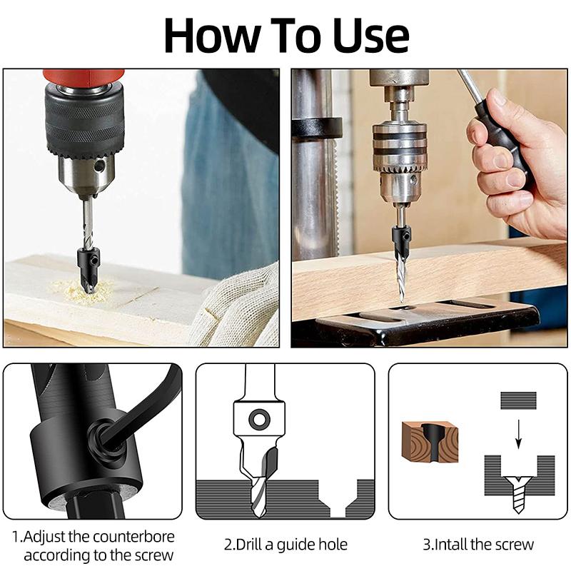 HSS Konik Havşa Matkap Ucu Seti 1/4 "Hex Shank Marangozluk Raybası Durdurma Yaka Vida Deliği Matkap Pah Ağaç İşleme Aletleri