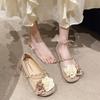 Flower round head soft sole shallow mouth Mary Jane shoes women's 2025 new autumn word with retro French flat shoes