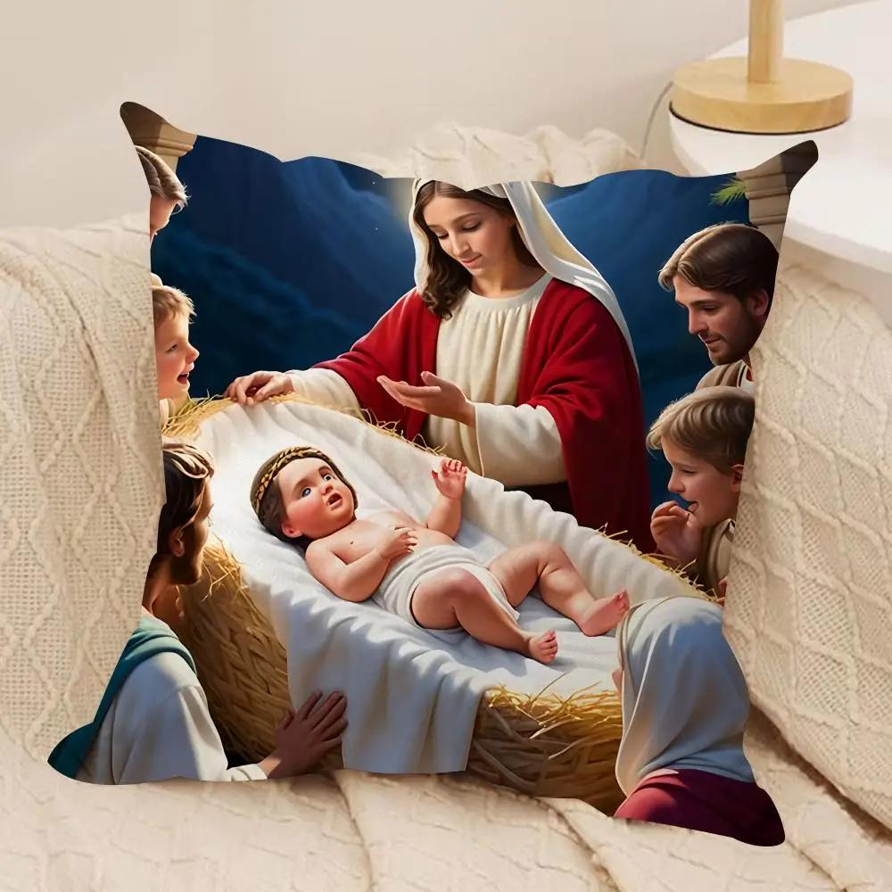 Nativity Scene Starry Night Cushion Cover Silky Short Plush Invisible Zipper Dustproof Sofa Pillow Case For Home Decor