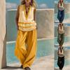 Women's V Neck Sleeveless Vest + Wide Leg Pants 2 Pieces Set, Casual Loose Outfit for Women, European American Style