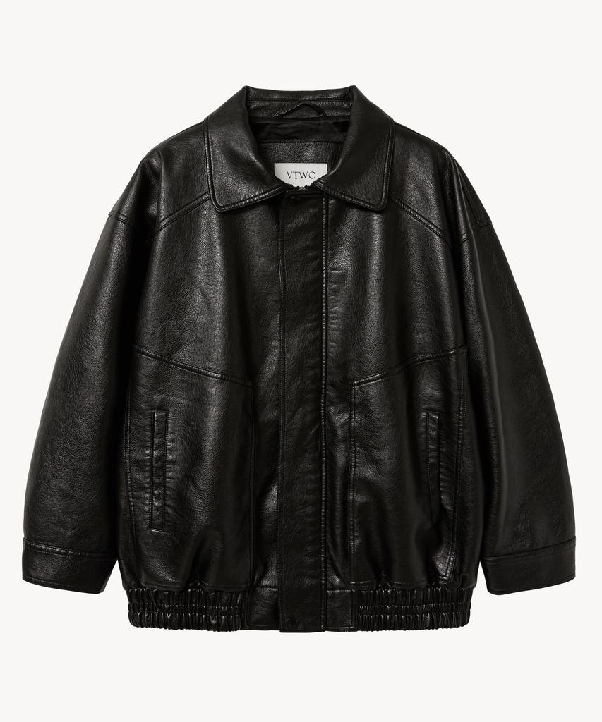 Vtwo 8280 Washed Leather Oversized Jacket (Black)