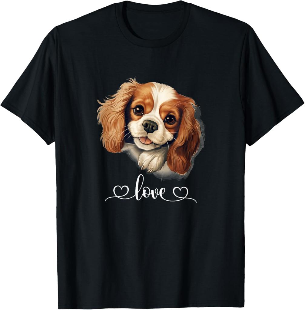 Cavalier King Charles Spaniel Dog Love Graphic Print Cotton T-Shirt Casual Round Neck Tee