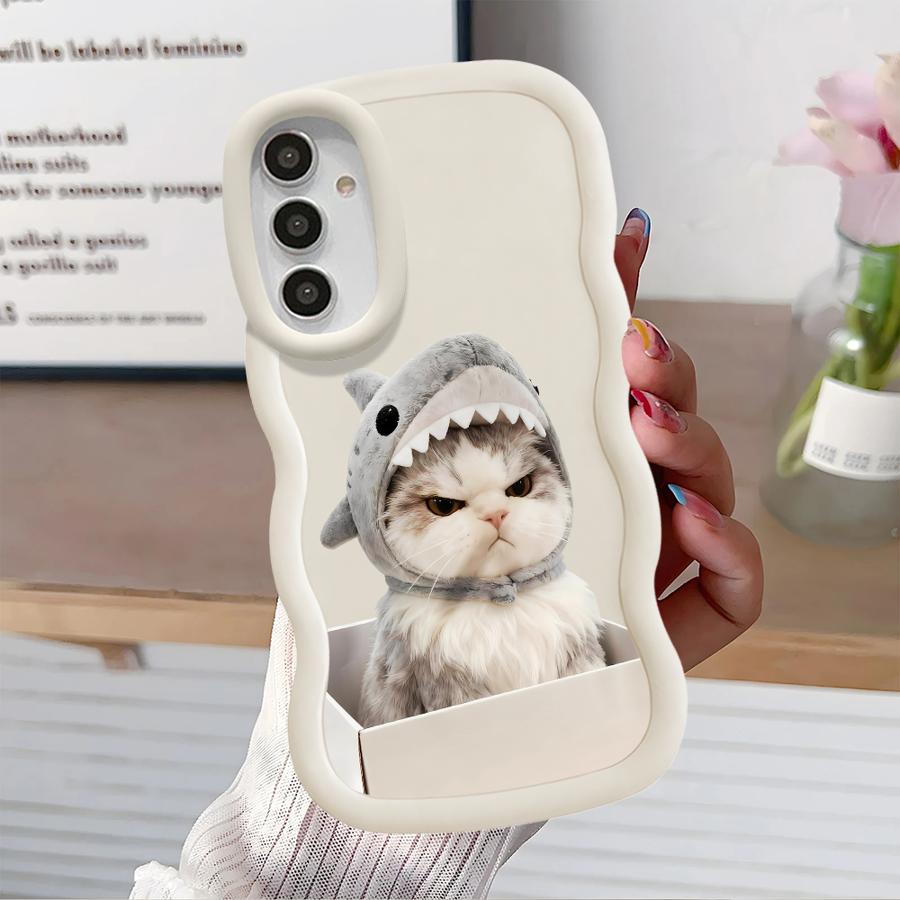 Case for Samsung Galaxy A11 A13 A16 A52 A14 A15 A21s A12 Soft Phone Cover A03 A04 A05 A23 A22 A33 A53 A06 Angry Cat Bow