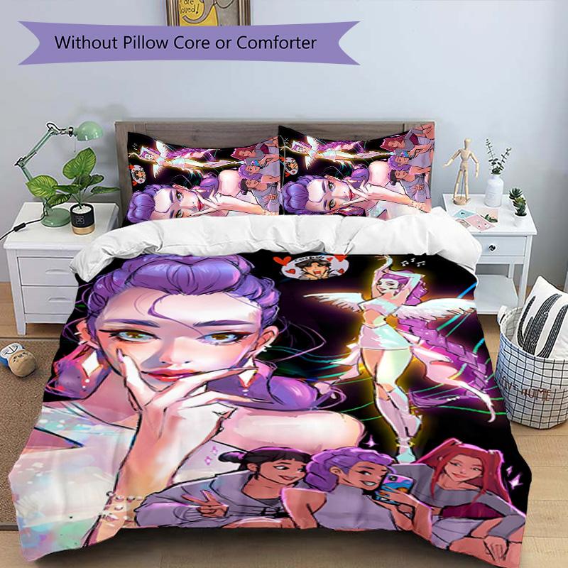 Conjunto de Roupa de Cama KPOP Hunter 3 Peças Capa de Edredom com Fecho Inclui 1 Capa de Edredom & 2 Fronhas para Todas as Estações Decoração de Quarto Casa Dormitório
