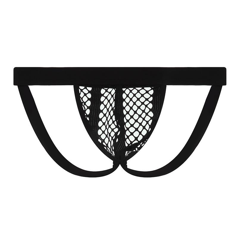Men's Breathable Mesh Buttock-Revealing Double U-Bulge Thong Underwear