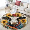 Cow with Sunflower Round Area Rug,Carpet Rug for Living Room Bedroom Sofa Playroom Decor,Non-slip Floor Mat