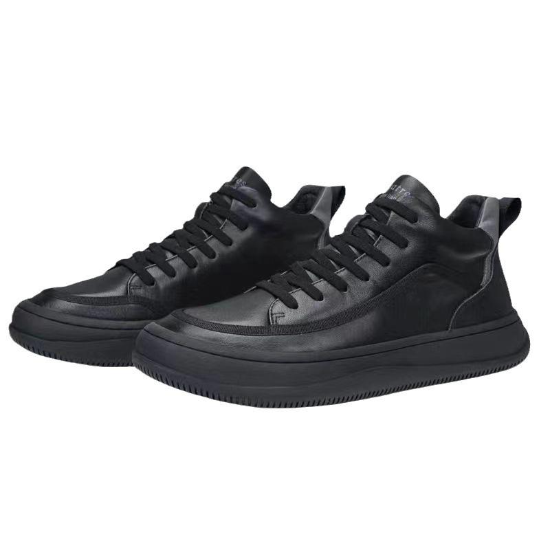Genuine velvet warm cotton shoes medium top men's shoes winter new leather casual leather shoes high top board shoes
