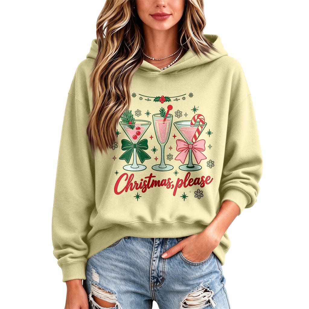 Women's Casual Christmas Print Hooded Top for Holiday and Winter Wear