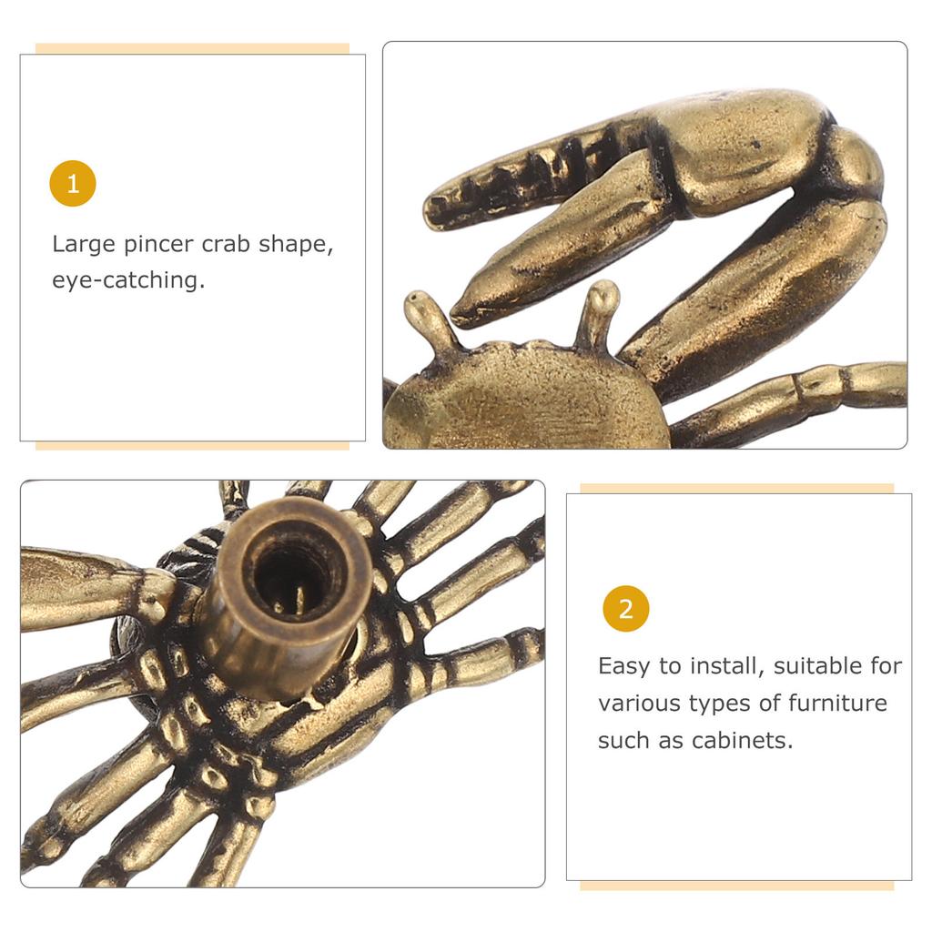 2Pcs Creative Brass Crab Cabinet Handles Nautical Themed Decorative Drawer Pulls for Kitchen Wardrobe Dresser Hardware Coastal