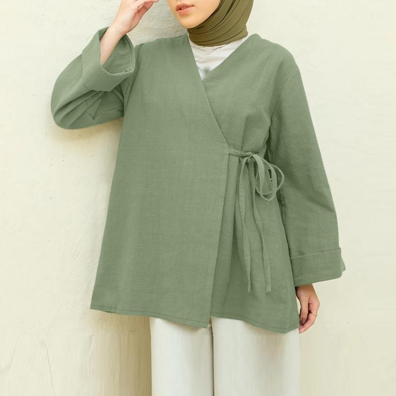 ZANZEA Damen Freizeit V-Ausschnitt Langarm Locker Bluse