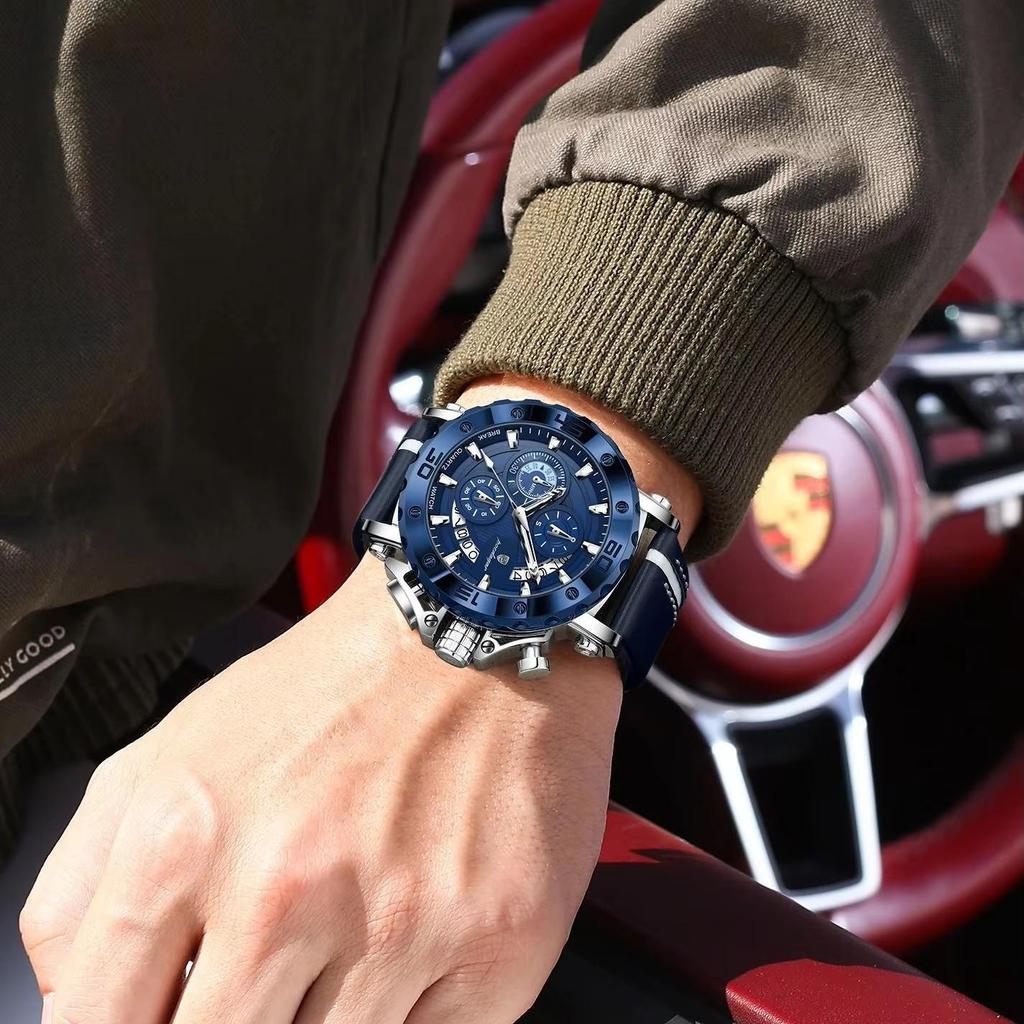 POEDAGAR Top Military Man Wristwatch Waterproof Luminous Date Fashion Chronograph Leather Sports Men's Quartz Watches
