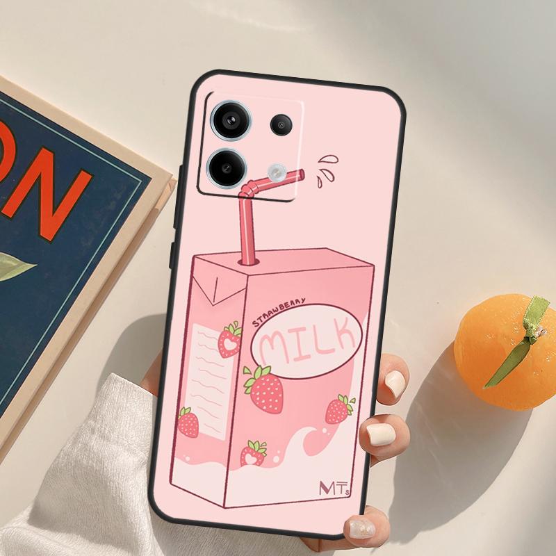 Cute Strawberry Milk Box Funda For Xiaomi Redmi Note 14 13 9 10 11 12 Pro 9S 10S 11S 12S Redmi 13C 10C 12C 14C Case