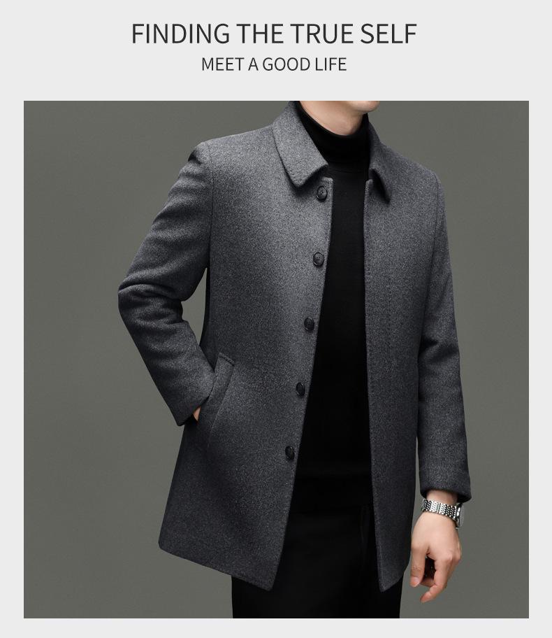 Hengyuanxiang Herren Quadratischer Kragen Mittellanger Wollmantel mit Abnehmbarem Daunenfutter - 2025 Herbst/Winter Warmer Windbreaker