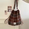 11 College woolen plaid drawstring backpack messenger bag large capacity shopping shoulder bag women