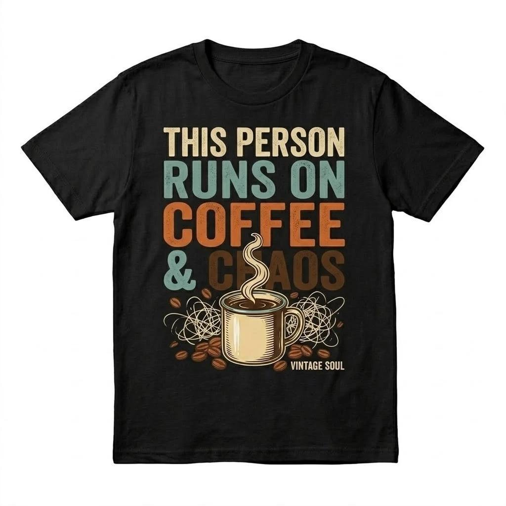 Funny Coffee Chaos Graphic Tee Vintage T-Shirt For Men Womens Unisex