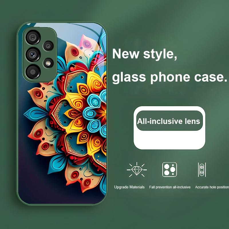 Abstract Flower Green For Samsung Galaxy S23 U Ltra 24 Plus S20 21 FE S25 Ultra A70 A72 73 51 52 53 Tempered Glass Phone Case