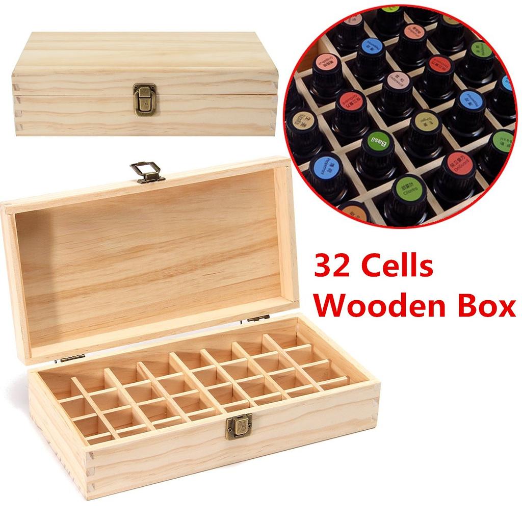 For doTERRA 32 Grids Essential Oil Natural Wood Box Aromatherapy Wooden Box Treasure Jewelry Storage Organizer Handmade Craft