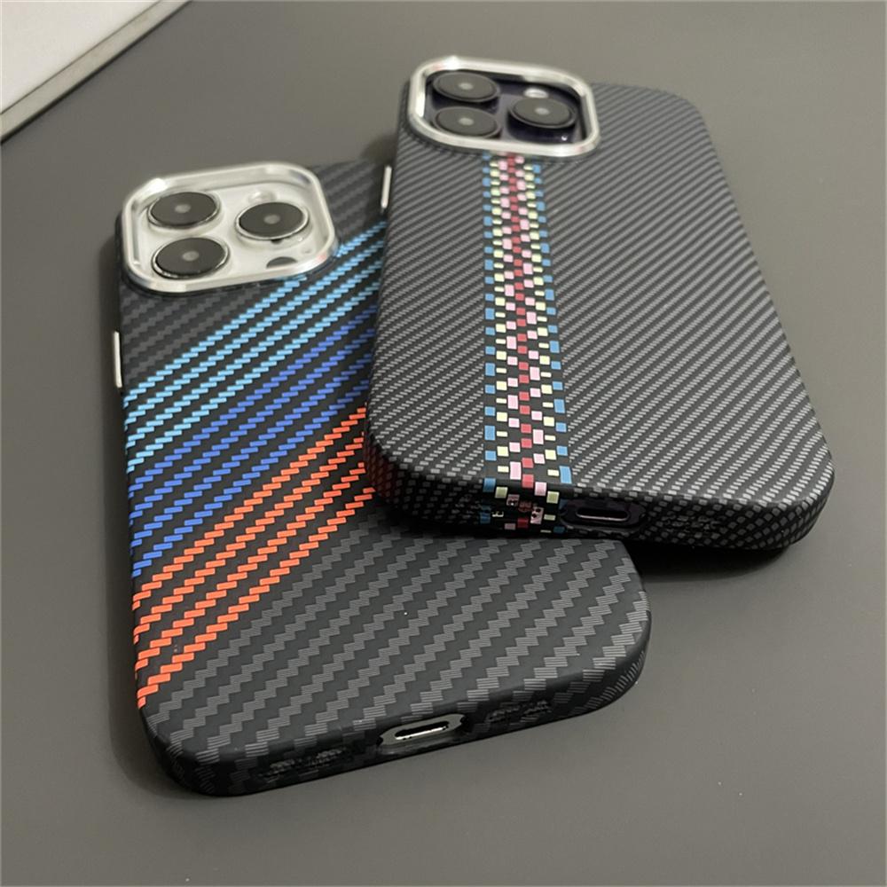 Luxury Magnetic Carbon Fiber Kevlar Pattern for Magsafe Case for iPhone 15 14 Plus 13 12 11 Pro Max Camera Protection PC Cover