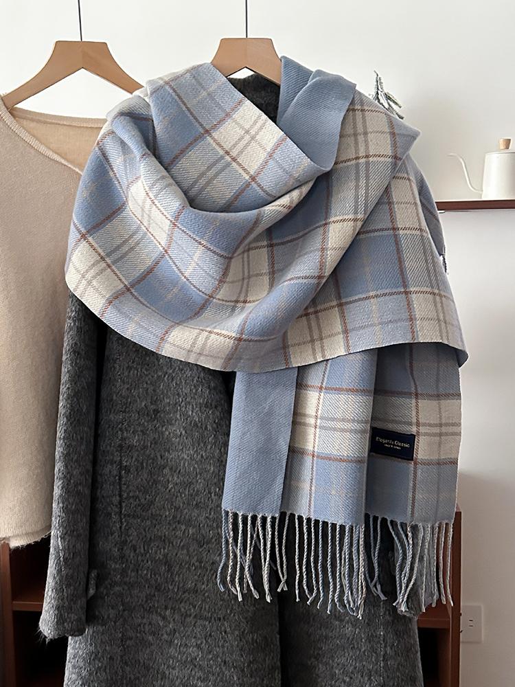 Women'S Imitation Cashmere Plaid Print Knitted Scarf Headscarf Casual Tassel Scarve Ladies Mujer Wrap Shawl Winter New Korean