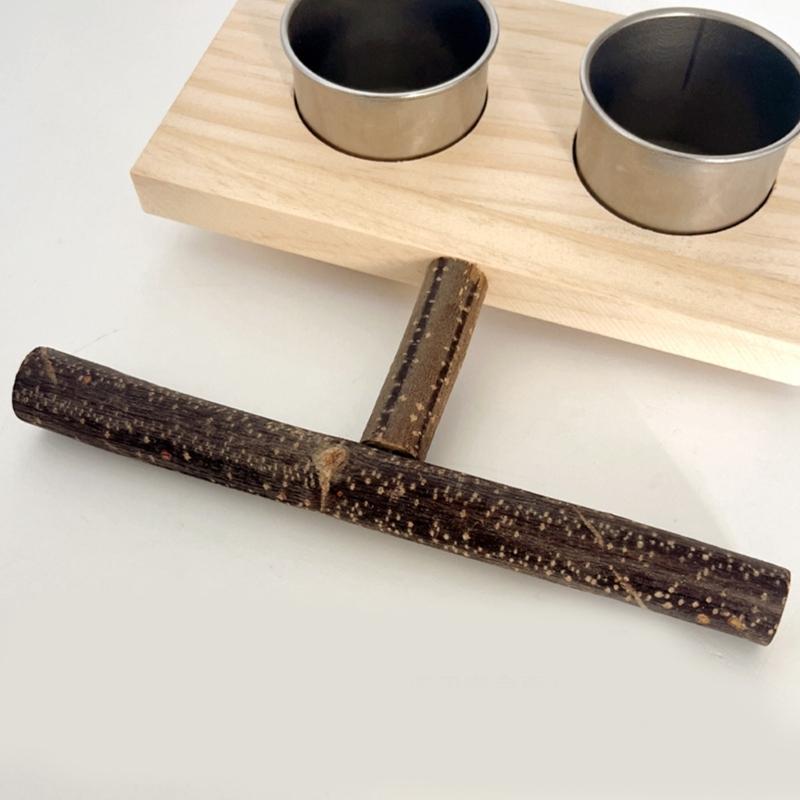 Wood Bird Standing Perch Birdcage Feeder Bowl Parrots Cage Entertainment Parrots Stand Perch Food Water Feeding Bowl