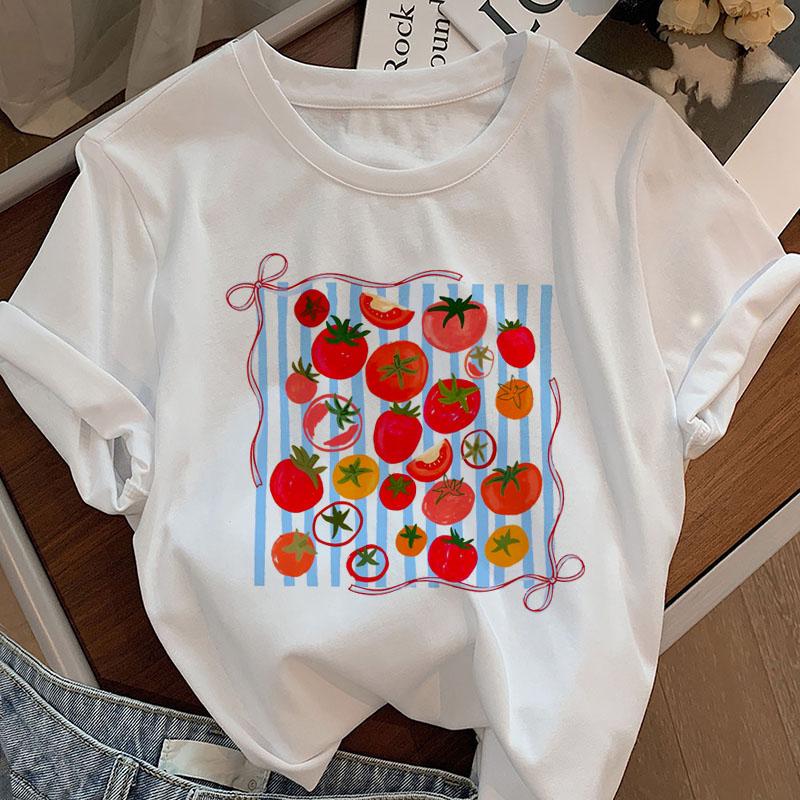 Tomato Girl Summer Tshirt Garden Farmers Market T Shirt Round Neck Short Sleeve Tomatoes Tee Casual Unisex Clothes