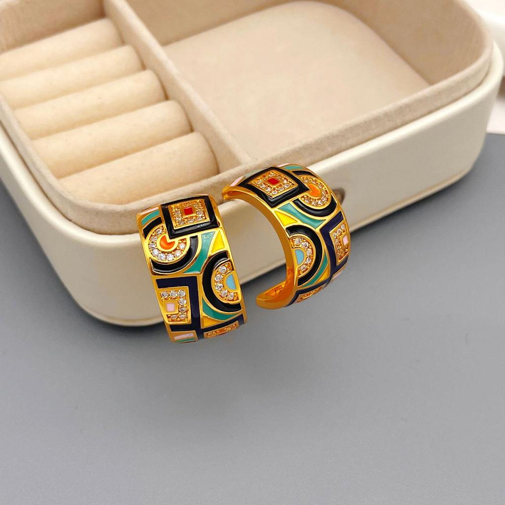 High-End Retro Enamel Zircon Earrings - Unique European & American Style