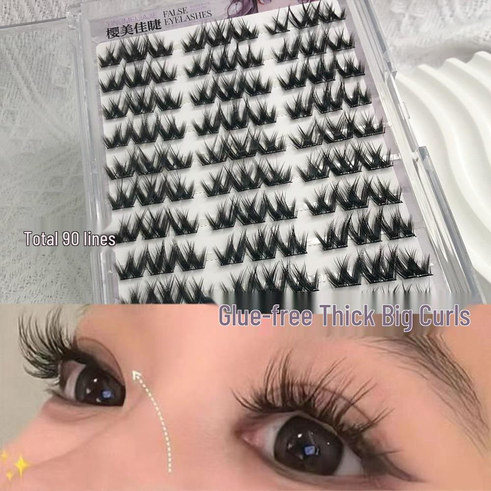 Glue-free Thick Curled Eyelashes with Flower Rolls - Popular European & American Style, Natural & Voluminous False Lashes 10 Rows 90 Clusters Glue-free