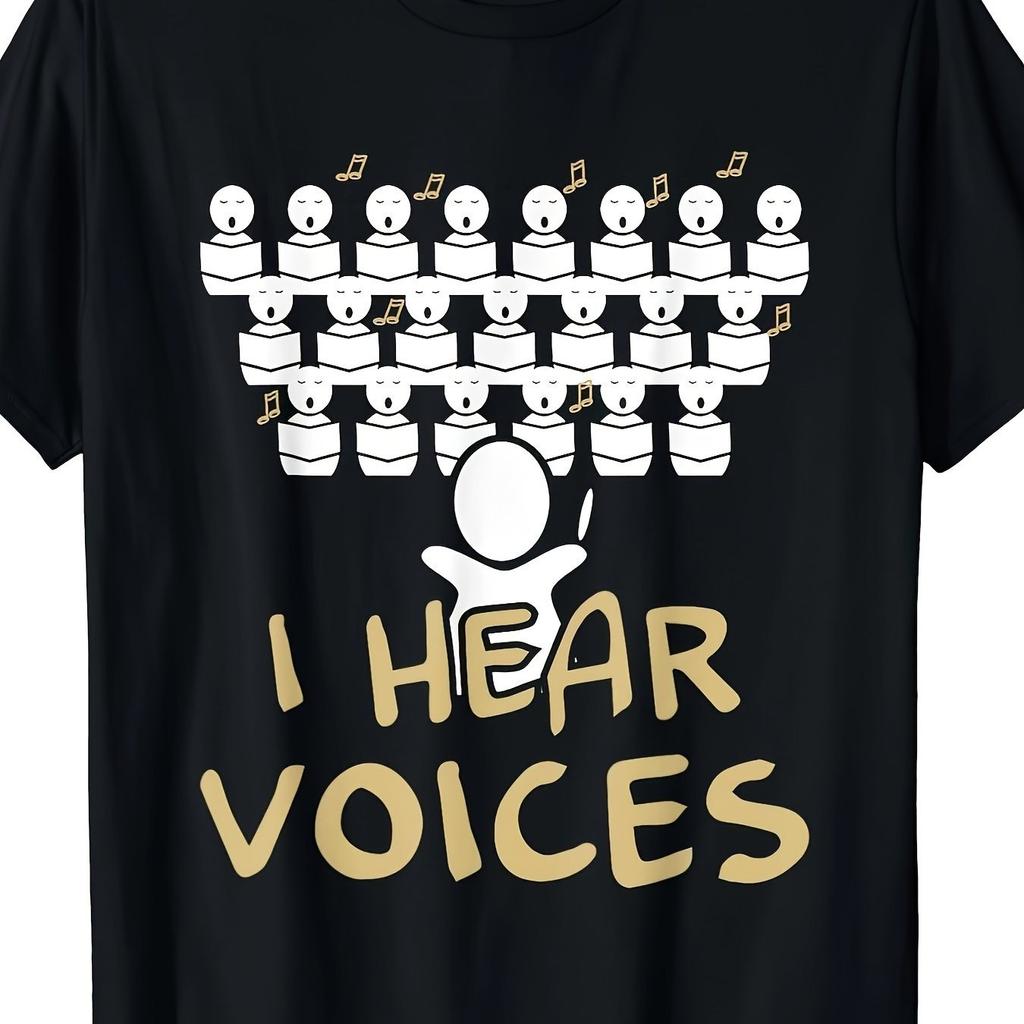 Funny I Hear Voices Choir Graphic Tee Short Sleeve Cotton Casual TShirt for Music Lovers