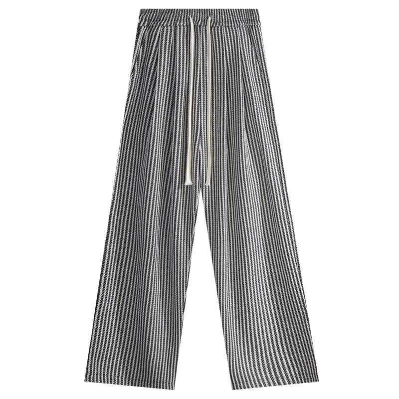 Women's High-Waist Black & White Striped Wool Wide-Leg Pants - Petite 150, Autumn/Winter Collection