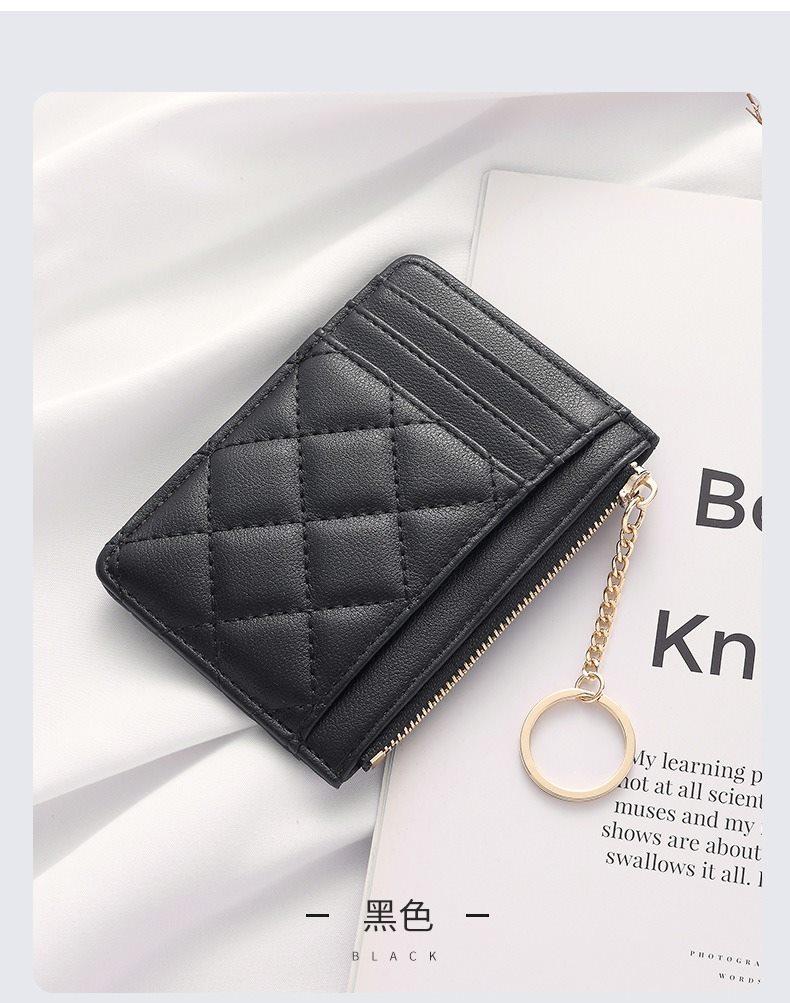 1pcs Soft sheepskin short wallet, small fragrance style diamond grid ultra-thin leather zipper mini change bag for women