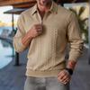 Men Cable Knit Half Zip Polo Collar Long Sleeve Sweater