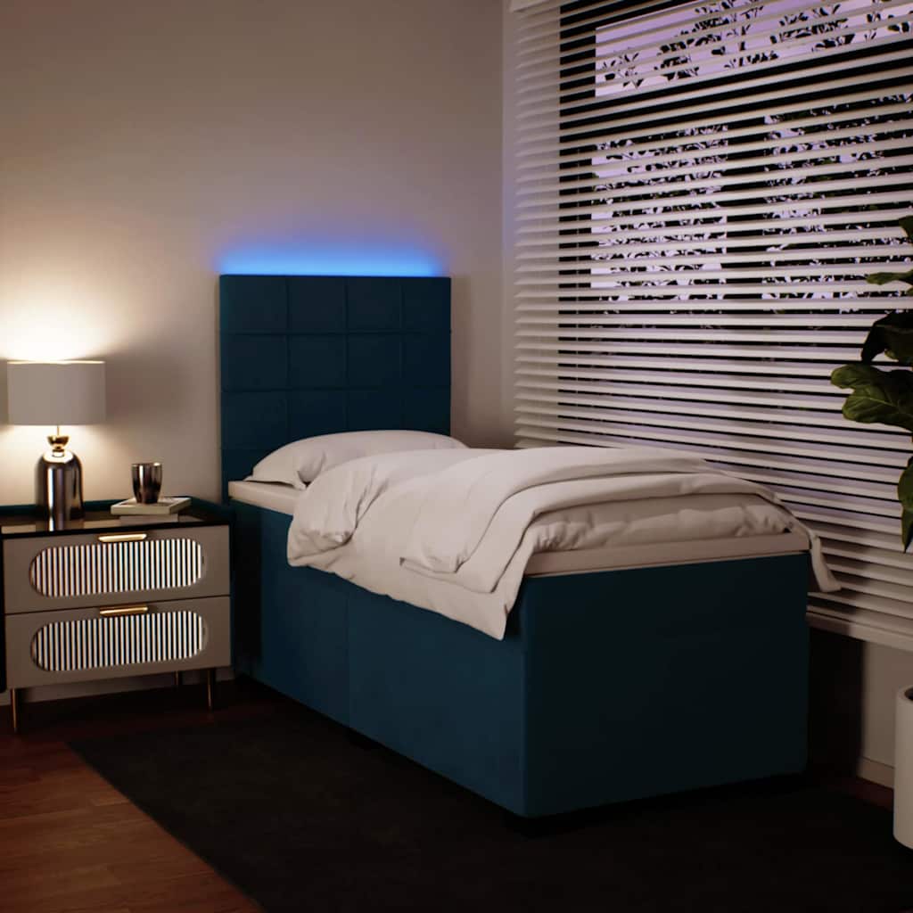 Box Spring Bed with Mattress Blue 90 x 190 cm Velvet
