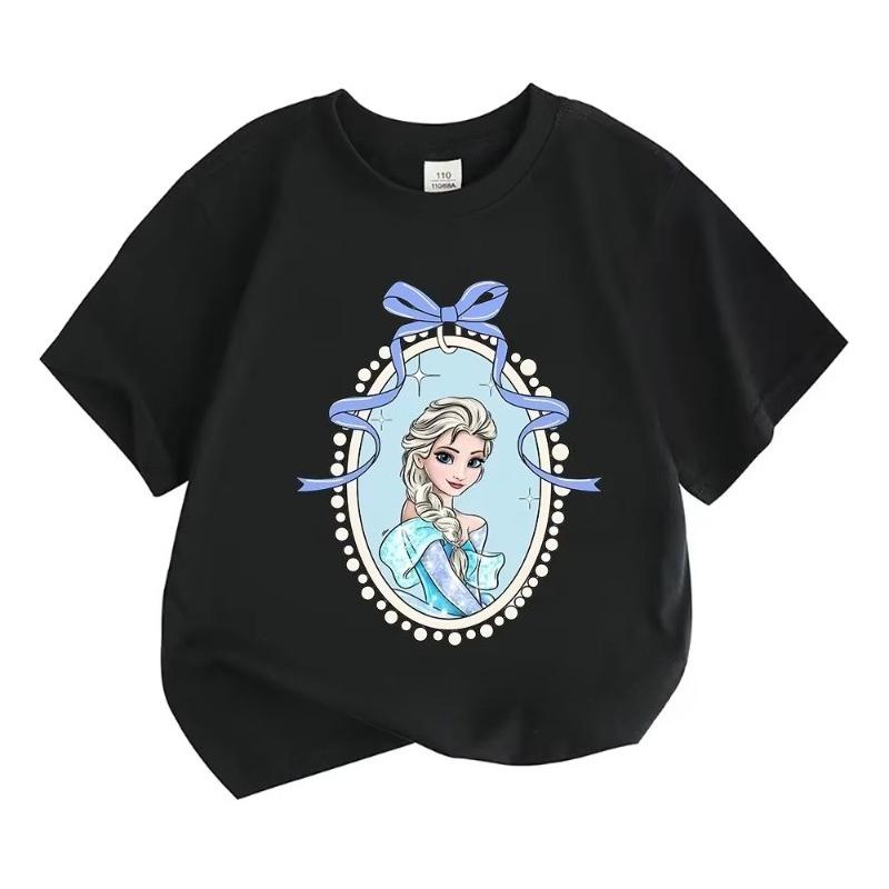 2025 Summer   Princess Elsa Tshirt Cotton Unisex and Women Cotton Clothing Fashion Girls Boys Short Sleeve Casual Tshirt
