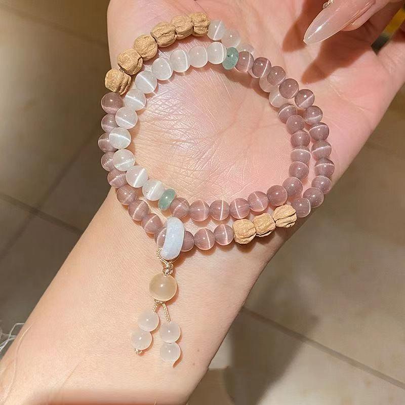Chinese Style Wooden Beads Double Layered Wearing Simple Personality Versatile Bracelet Jewelry