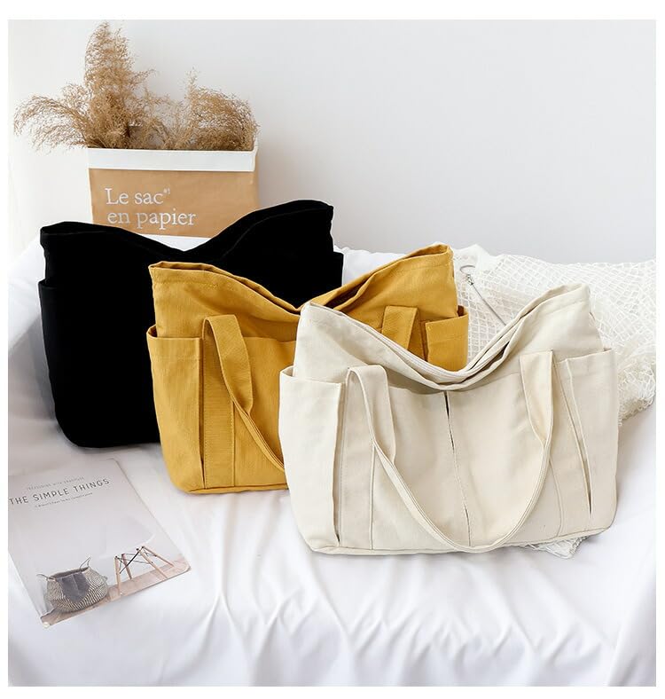 LeafIn Canvas Tote Bag, Large Capacity, A4 Size, Men's and Women's Eco Bag, Solid Color, Stylish and Durable Shoulder Bag, Perfect for Commuting,