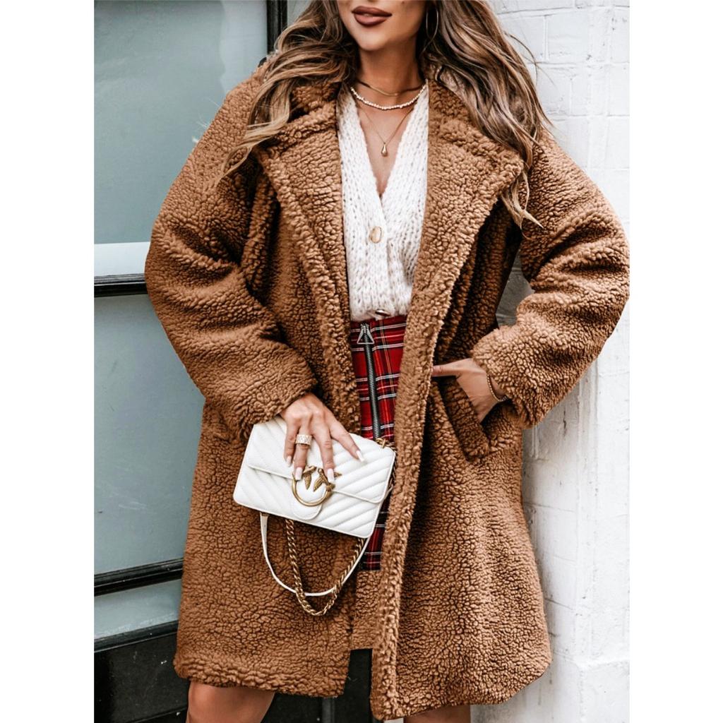 Dámské oblečení, Plyšové, S dlouhým rukávem, S límcem, Ležérní bunda, Top