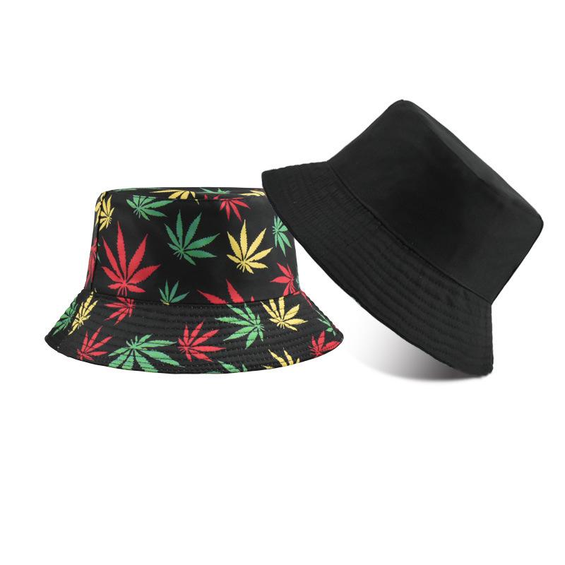 Retro style fashionable printed maple leaf fisherman hat, outdoor travel sun hat, double-sided basin hat that can be worn