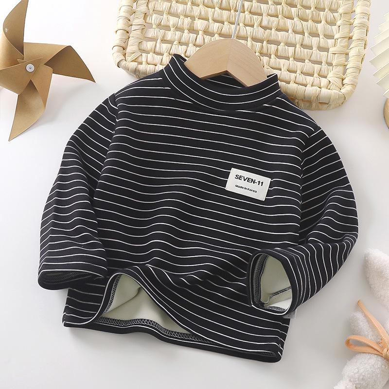 Korean-Style Velvet Striped Turtleneck Winter Tops for Kids