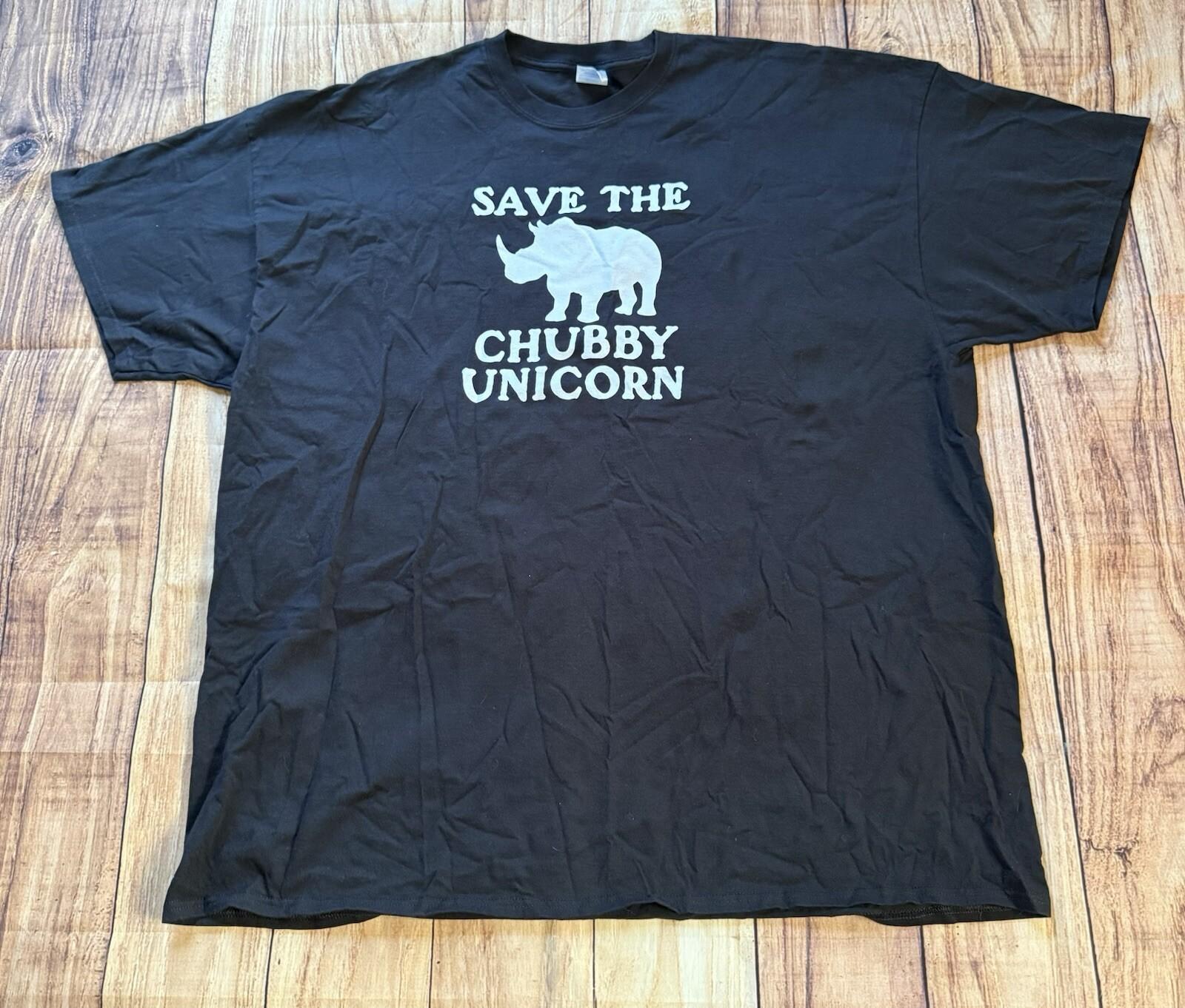 Save The Chubby Unicorns Black T-Shirt Size 4XL XXXXL Rhinoceros Animal Lover S