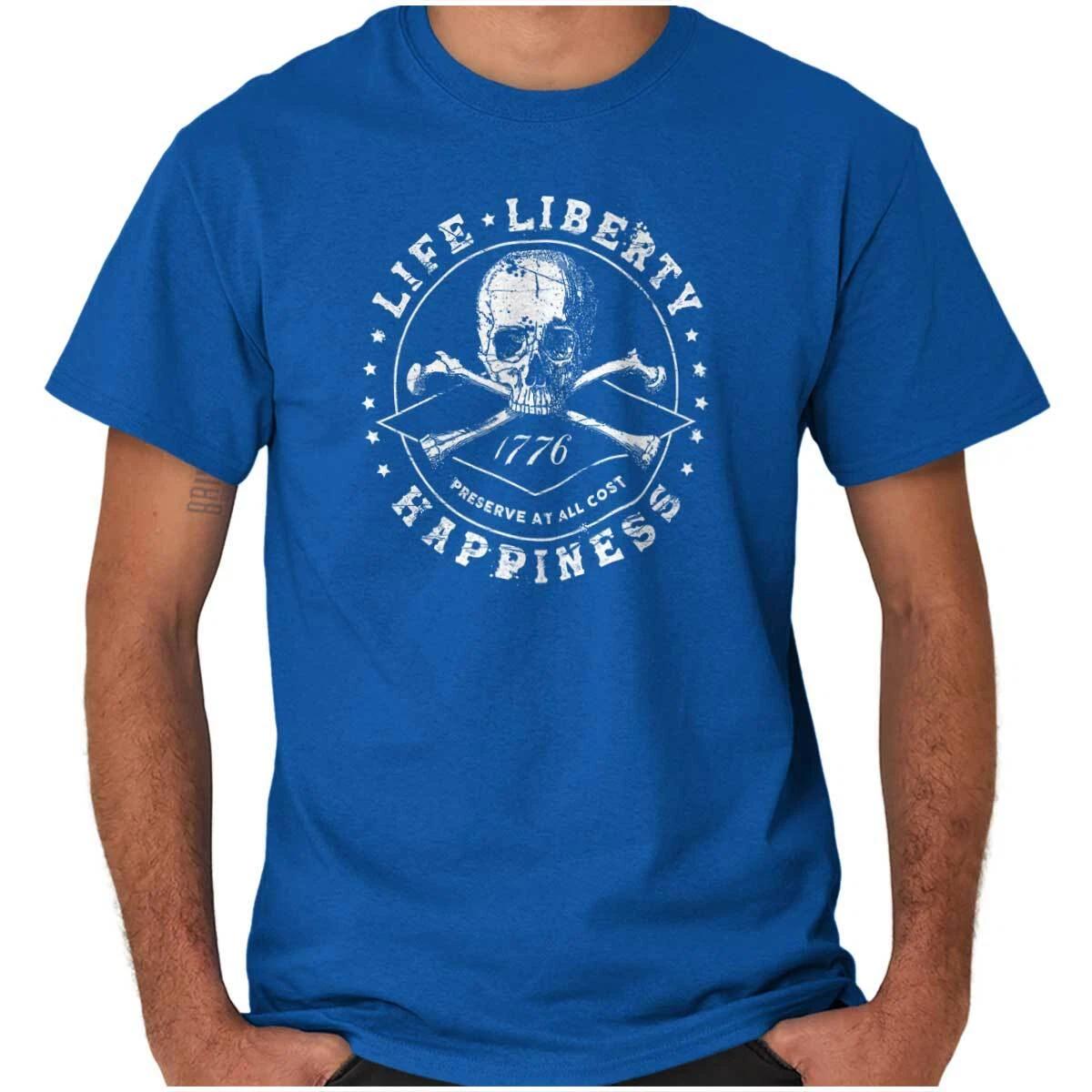 Life Liberty Happiness Skull Bones Patriotic Womens or Mens Crewneck T Shirt Tee L