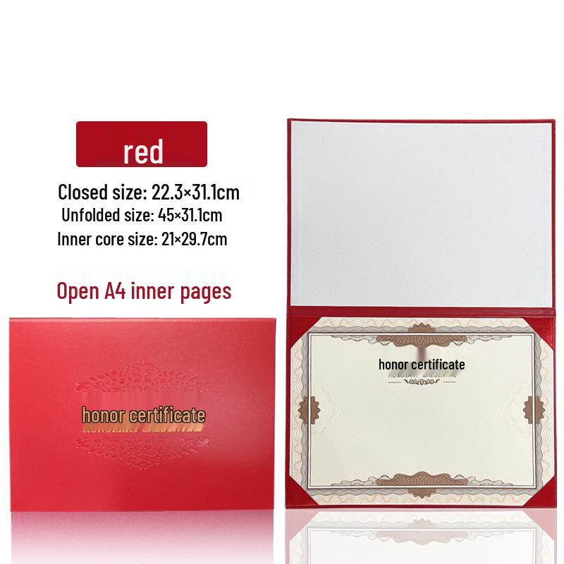 A3A4 Horizontal Honor Certificate Cover with Hot Stamping and Printed Inner Core Pages