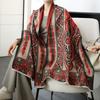 Women's Vintage Floral Jacquard Scarf - Imitation Fleece Thick Windproof Shawl Wrap, Soft Warm Winter Scarf with Botanical Print for Casual Travel