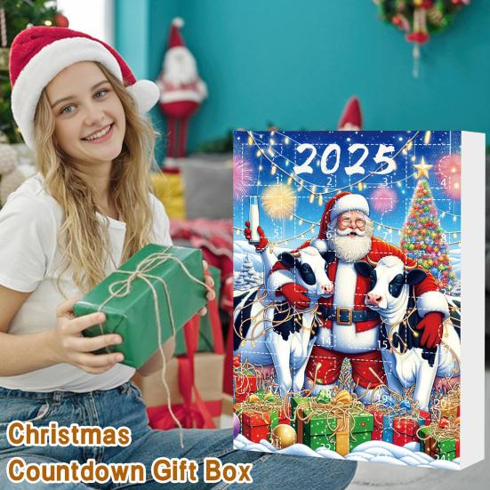 Kraví adventní kalendář 2025 24 dní odpočítávací kalendář do Vánoc s 2D akrylovými závěsnými ozdobami skotské vysočinské krávy Roztomilý kraví přívěsek na vánoční stromeček