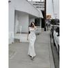 South korea Dongdaemun Autumn Fashion Commuter New White High Waist Slim fit Fishtail Split Skirt Solid Long dress