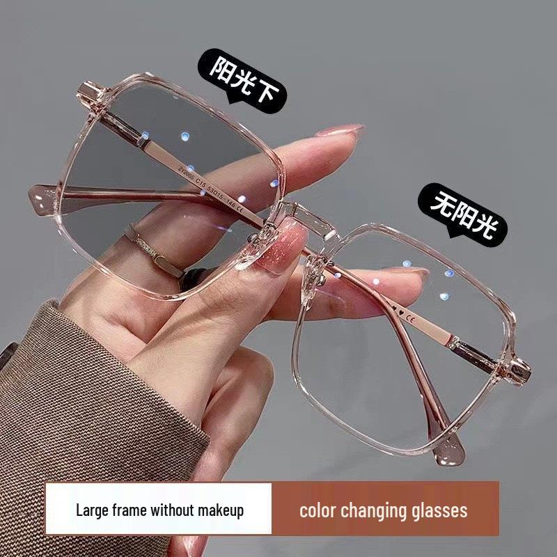 Chic Women's Color-Changing Photochromic Glasses – Stylish Large Frames, Blue Light Blocking, Natural Look, Prescription-Ready.