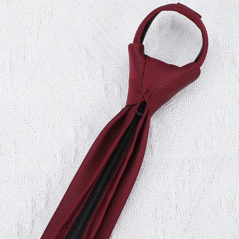 Tie Men'S Business Dress New Burgundy Fine Stripe Zipper Professional Wedding Groom Korean Edition Zipper Tie Pocket Towel