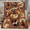 Flannel Throw Blanket Majestic Horse Collage Print Soft Warm Naptime Blankets All Season For Sofa Bed Home Decor Ideal Gift